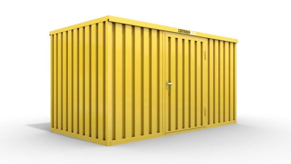 Lagercontainer mit Drehflügeltür mittig in Breitseite, H2216 x B6090 x T2350 mm, signalgelb, zerlegt