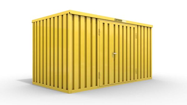 Lagercontainer mit Doppel-Drehflügeltür mittig in Breitseite, H2216 x B6090 x T2350 mm, signalgelb, zerlegt