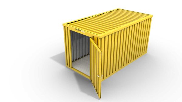 Lagercontainer mit Drehflügeltür mittig in Stirnseite, H2196 x B2985 x T2350 mm, signalgelb, zerlegt Lagercontainer mit Drehflügeltür mittig in Stirnseite, H2196 x B2985 x T2350 mm, signalgelb, zerlegt