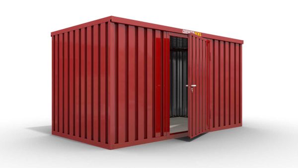 Lagercontainer mit Drehflügeltür mittig in Breitseite, H2216 x B5055 x T2350 mm, feuerrot, zerlegt Lagercontainer mit Drehflügeltür mittig in Breitseite, H2216 x B5055 x T2350 mm, feuerrot, zerlegt