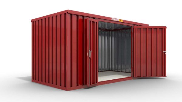 Lagercontainer mit Doppel-Drehflügeltür mittig in Stirnseite, H2216 x B6090 x T2350 mm, feuerrot, zerlegt
