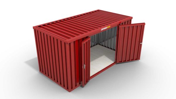 Lagercontainer mit Doppel-Drehflügeltür mittig in Stirnseite, H2216 x B6090 x T2350 mm, feuerrot, zerlegt