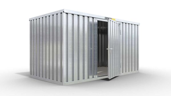 Lagercontainer mit Drehflügeltür mittig in Breitseite, H2216 x B4020 x T2350 mm, verzinkt, zerlegt