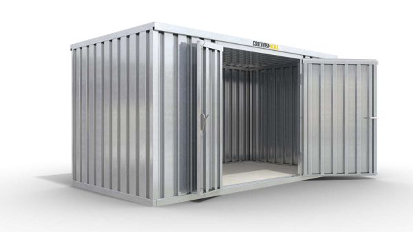 Lagercontainer mit Doppel-Drehflügeltür mittig in Breitseite, H2216 x B6090 x T2350 mm, verzinkt, zerlegt