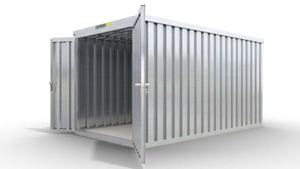 Lagercontainer mit Doppel-Drehflügeltür mittig in Stirnseite, H2196 x B2985 x T2350 mm, verzinkt, zerlegt