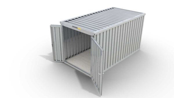 Lagercontainer mit Doppel-Drehflügeltür mittig in Stirnseite, H2196 x B2985 x T2350 mm, verzinkt, zerlegt
