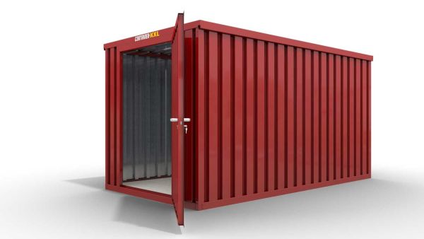 Lagercontainer mit Drehflügeltür mittig in Stirnseite, H2216 x B5055 x T2350 mm, feuerrot, zerlegt Lagercontainer mit Drehflügeltür mittig in Stirnseite, H2216 x B5055 x T2350 mm, feuerrot, zerlegt