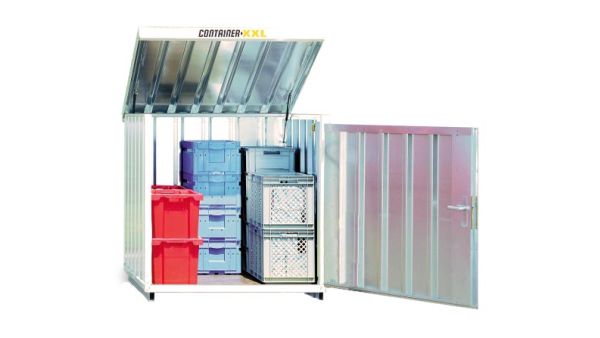 Magazincontainer – 1 qm, H1470 x B1420 x T1490 mm, mit Holzfußboden, Einflügeltür Magazincontainer – 1 qm, H1470 x B1420 x T1490 mm, mit Holzfußboden, Einflügeltür