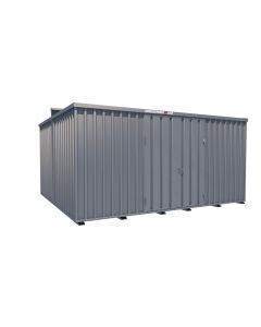 Lagercontainer - Schnellbaucontainer 20 qm, L5100xB4330 mm, Höhe 2660 mm, Doppelflügeltür mittig in Längsseite, Boden OSB 3 Platte, verzinkt